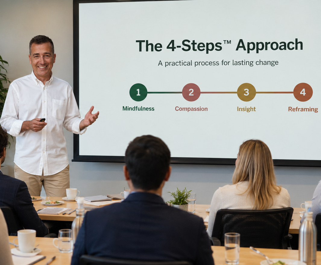 John Windisman teaching a 4-Steps&trade; class, with the four steps projected on screen behind him