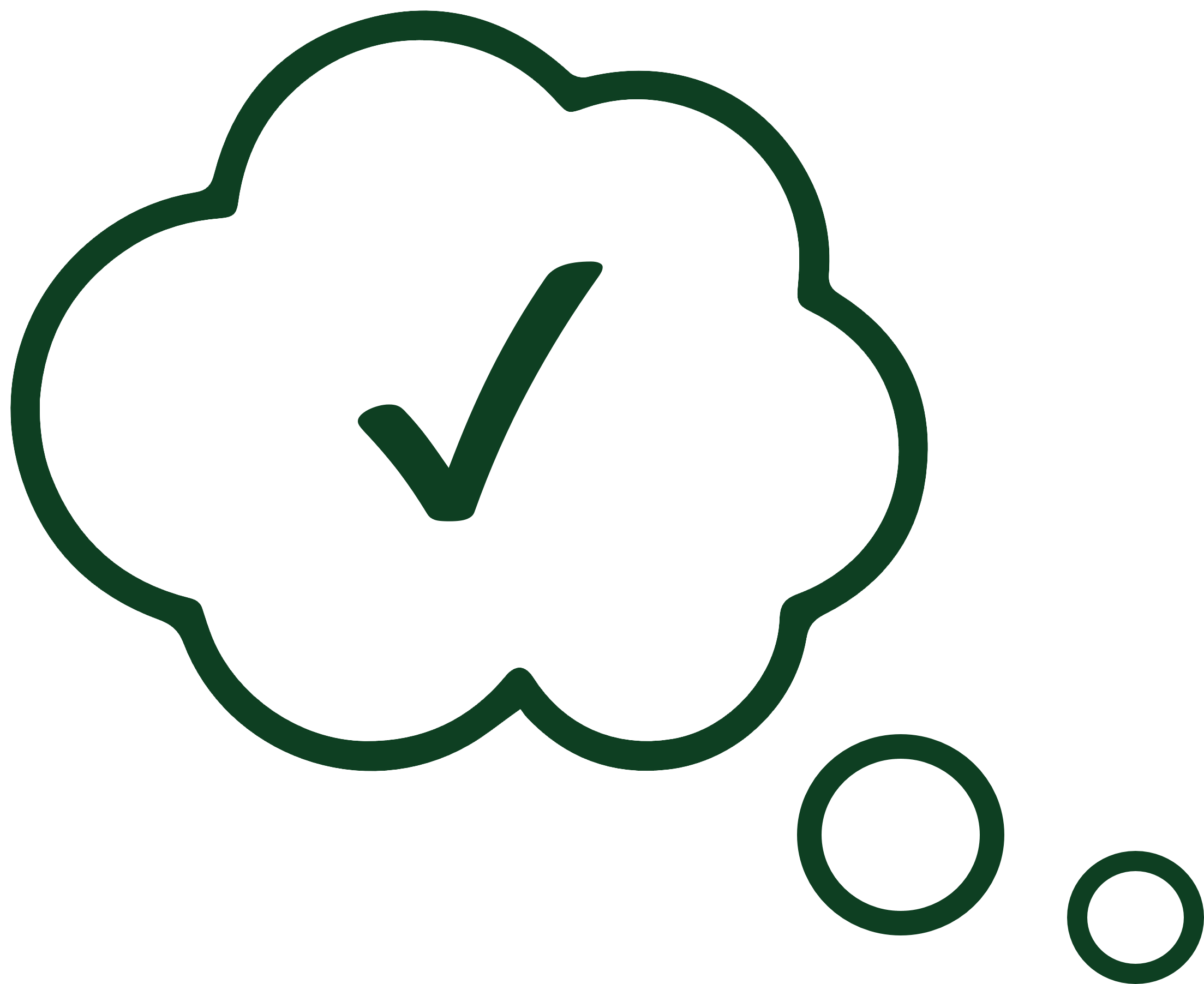 A thought bubble with a checkmark inside, representing a confirmed belief