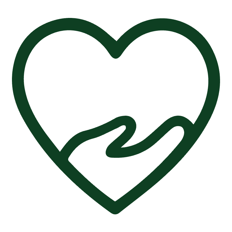 A hand cradled within a heart, the icon for Compassion